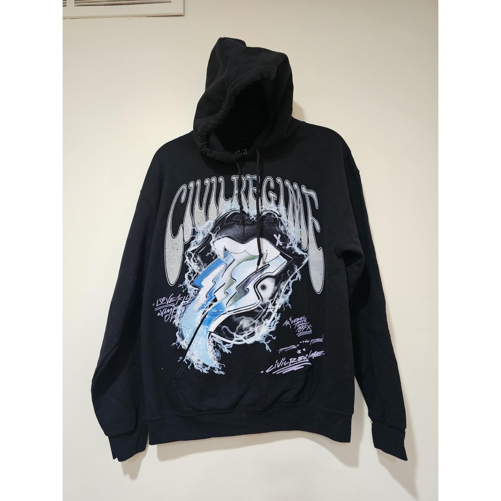 Civil Regime Hoodie Mens Medium Black Graphic Pullover Fleece Sweatshirt Logo